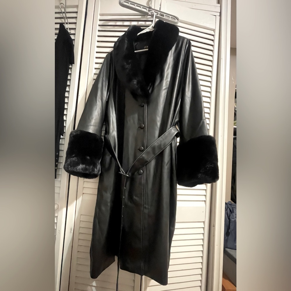 QED London Plus faux leather longline coat